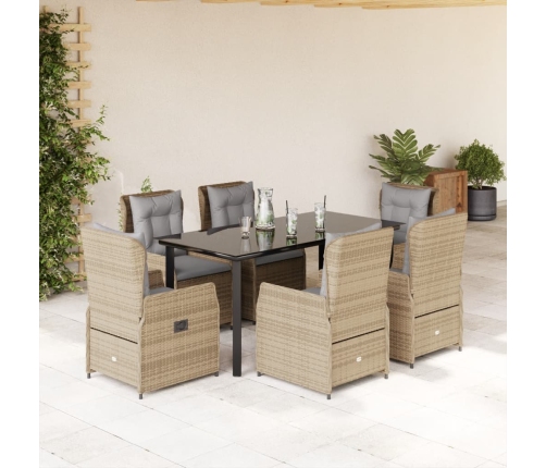 Set comedor de jardín 7 pzas con cojines ratán sintético beige