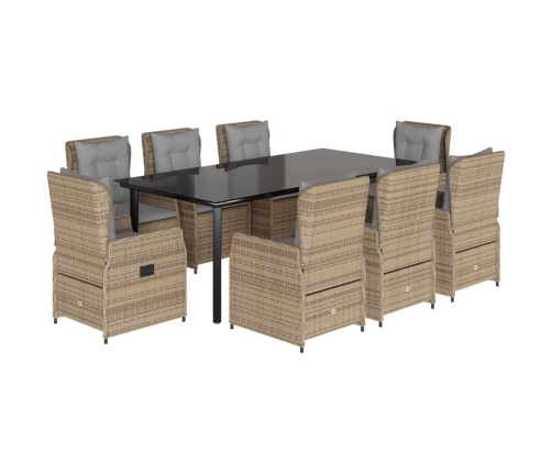 Set comedor de jardín 9 pzas con cojines ratán sintético beige