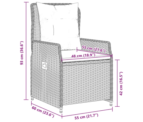 Set comedor de jardín 9 pzas con cojines ratán sintético beige