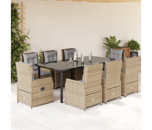 Set comedor de jardín 9 pzas con cojines ratán sintético beige