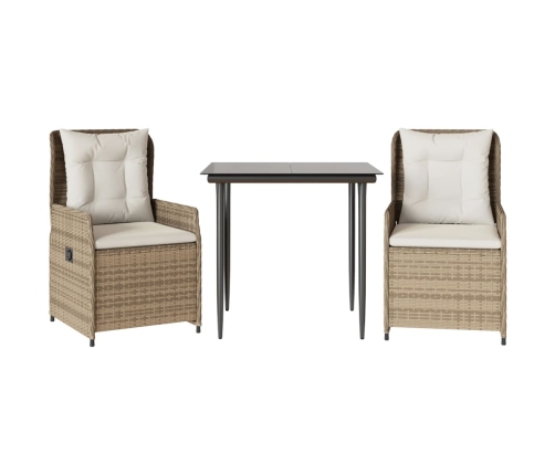 Set comedor de jardín 3 pzas con cojines ratán sintético beige