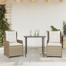Set comedor de jardín 3 pzas con cojines ratán sintético beige