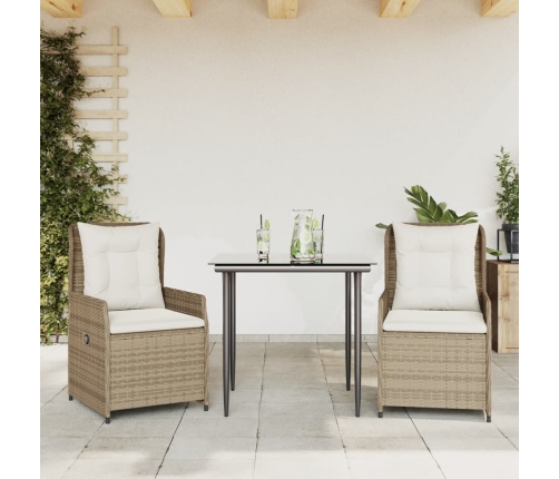 Set comedor de jardín 3 pzas con cojines ratán sintético beige