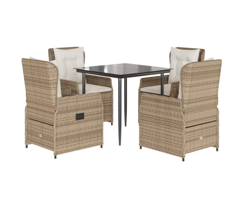Set comedor de jardín 5 pzas con cojines ratán sintético beige