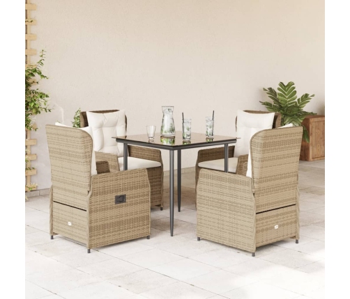 Set comedor de jardín 5 pzas con cojines ratán sintético beige