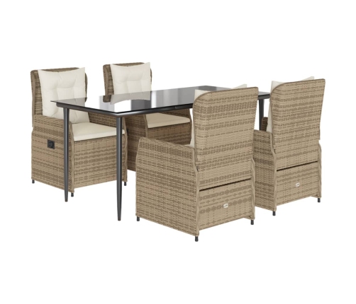 Set comedor de jardín 5 pzas con cojines ratán sintético beige