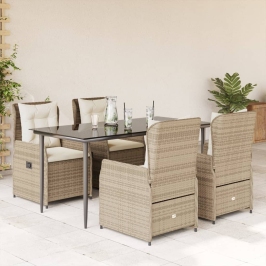Set comedor de jardín 5 pzas con cojines ratán sintético beige