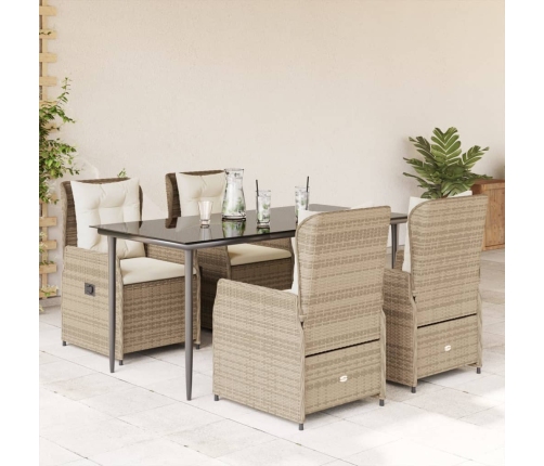 Set comedor de jardín 5 pzas con cojines ratán sintético beige