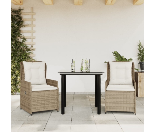 Set comedor de jardín 3 pzas con cojines ratán sintético beige
