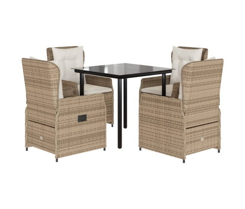 Set comedor de jardín 5 pzas con cojines ratán sintético beige