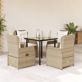 Set comedor de jardín 5 pzas con cojines ratán sintético beige