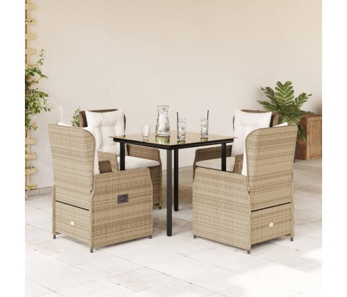 Set comedor de jardín 5 pzas con cojines ratán sintético beige