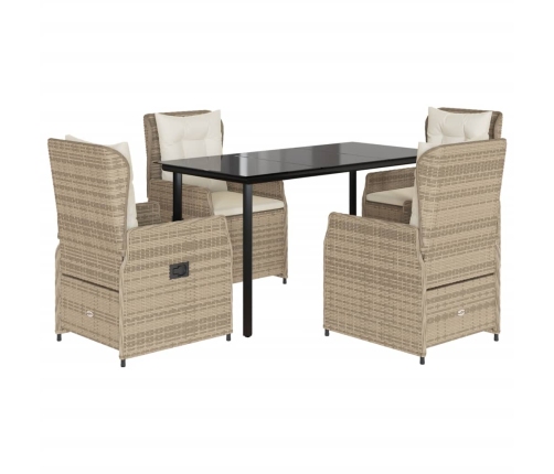 Set comedor de jardín 5 pzas con cojines ratán sintético beige
