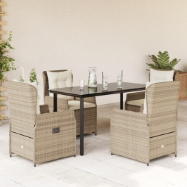 Set comedor de jardín 5 pzas con cojines ratán sintético beige