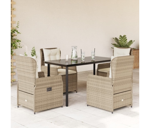 Set comedor de jardín 5 pzas con cojines ratán sintético beige