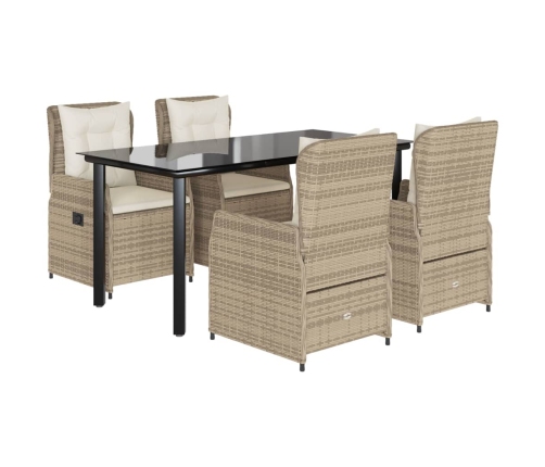 Set comedor de jardín 5 pzas con cojines ratán sintético beige