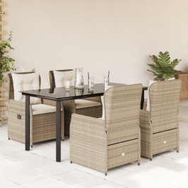 Set comedor de jardín 5 pzas con cojines ratán sintético beige