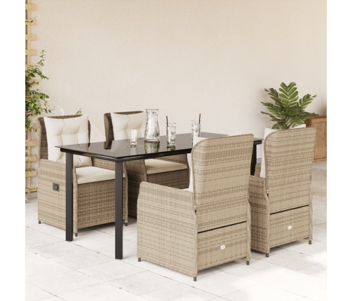 Set comedor de jardín 5 pzas con cojines ratán sintético beige