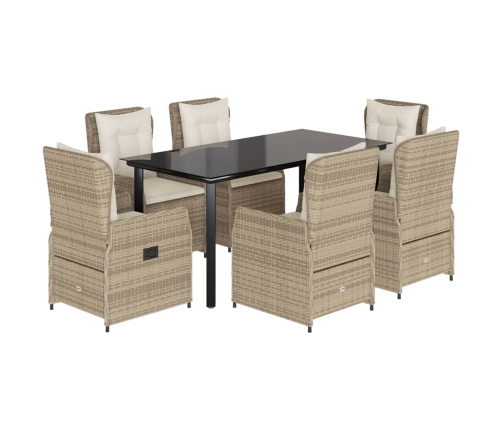 Set comedor de jardín 7 pzas con cojines ratán sintético beige