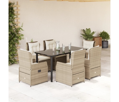 Set comedor de jardín 7 pzas con cojines ratán sintético beige