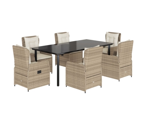 Set comedor de jardín 7 pzas con cojines ratán sintético beige