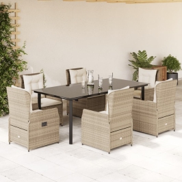 Set comedor de jardín 7 pzas con cojines ratán sintético beige
