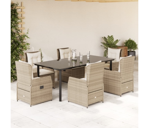 Set comedor de jardín 7 pzas con cojines ratán sintético beige