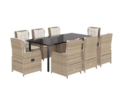 Set comedor de jardín 9 pzas con cojines ratán sintético beige