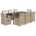 Set comedor de jardín 9 pzas con cojines ratán sintético beige