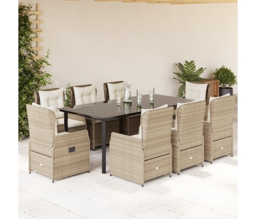 Set comedor de jardín 9 pzas con cojines ratán sintético beige