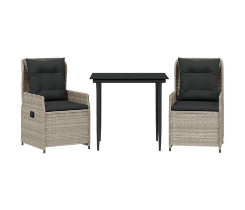 Set comedor de jardín 3 pzas cojines ratán sintético gris claro