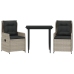 Set comedor de jardín 3 pzas cojines ratán sintético gris claro