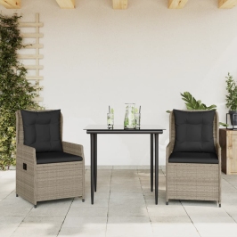 Set comedor de jardín 3 pzas cojines ratán sintético gris claro