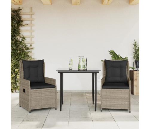 Set comedor de jardín 3 pzas cojines ratán sintético gris claro