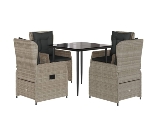 Set comedor de jardín 5 pzas cojines ratán sintético gris claro