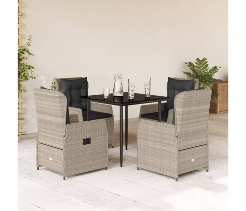 Set comedor de jardín 5 pzas cojines ratán sintético gris claro