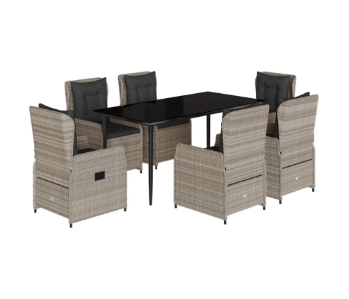 Set comedor jardín 7 pzas y cojines ratán sintético gris claro
