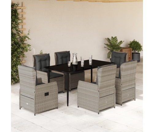 Set comedor jardín 7 pzas y cojines ratán sintético gris claro