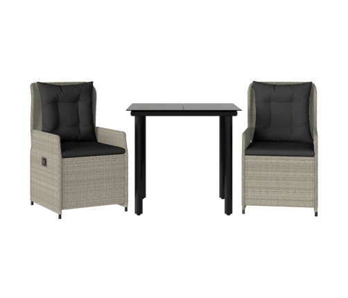 Set comedor de jardín 3 pzas cojines ratán sintético gris claro
