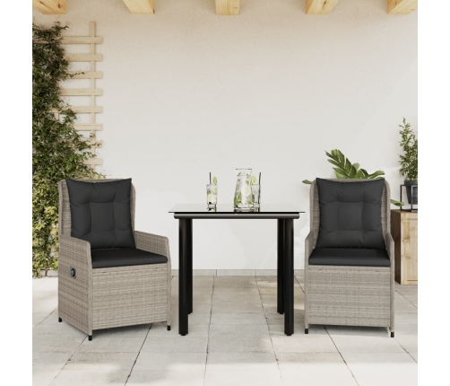Set comedor de jardín 3 pzas cojines ratán sintético gris claro