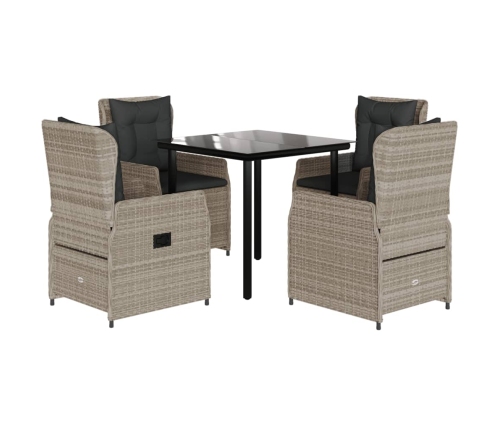 Set comedor de jardín 5 pzas cojines ratán sintético gris claro