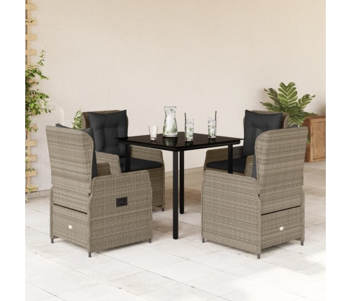 Set comedor de jardín 5 pzas cojines ratán sintético gris claro