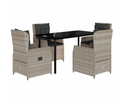 Set comedor de jardín 5 pzas cojines ratán sintético gris claro