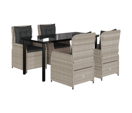 Set comedor de jardín 5 pzas cojines ratán sintético gris claro
