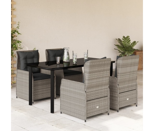 Set comedor de jardín 5 pzas cojines ratán sintético gris claro