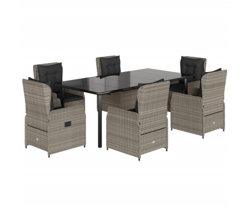 Set comedor jardín 7 pzas y cojines ratán sintético gris claro