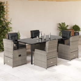 Set comedor jardín 7 pzas y cojines ratán sintético gris claro