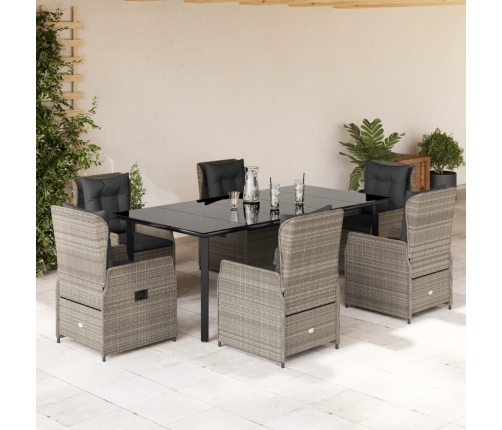Set comedor jardín 7 pzas y cojines ratán sintético gris claro