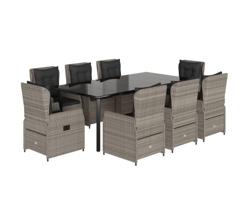 Set comedor de jardín 9 pzas cojines ratán sintético gris claro