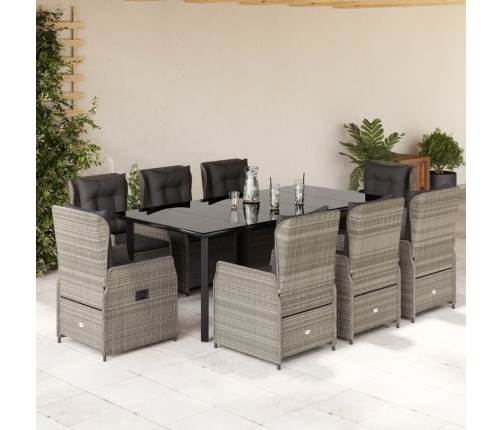 Set comedor de jardín 9 pzas cojines ratán sintético gris claro